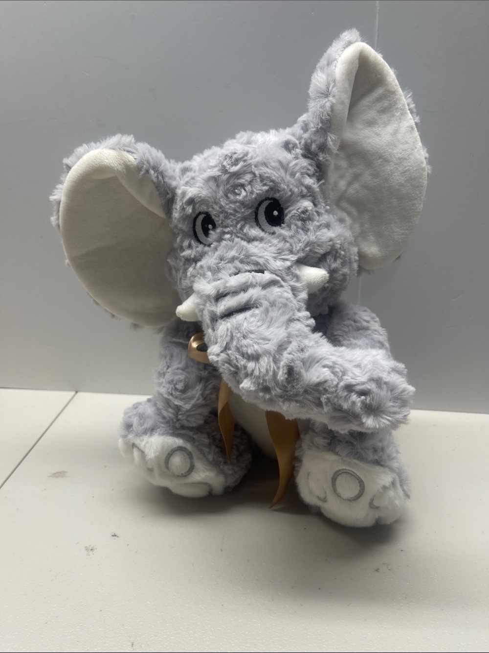 Plush Gray Elephant Stuffed Animal with Bow